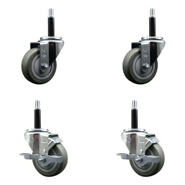 Service Caster 3.5'' Gray Poly Wheel Swivel 3/4'' Expanding Stem Caster Set 2 Brakes, 4PK SCC-EX20S3514-PPUB-2-TLB-2-34 - main